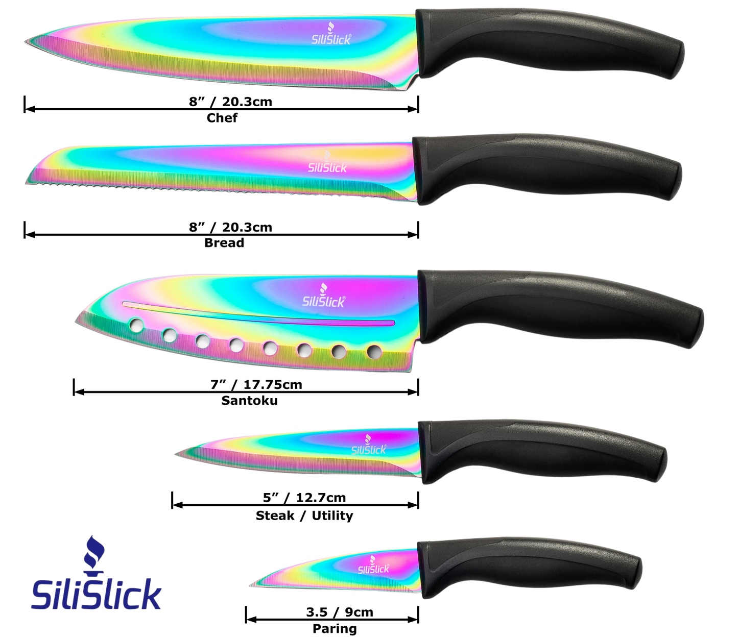 Kitchen Knife Set Kit | Black Handle & Red Magnetic Rack