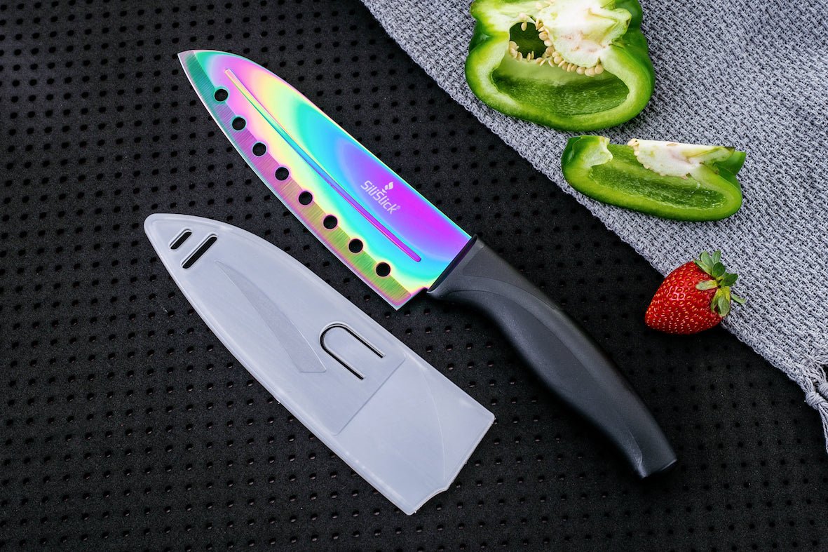 Kitchen Knife Set Kit | Black Handle & Red Magnetic Rack