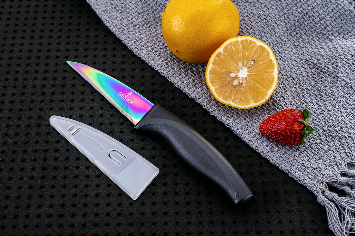 Kitchen Knife Set Kit | Black Handle & Red Magnetic Rack