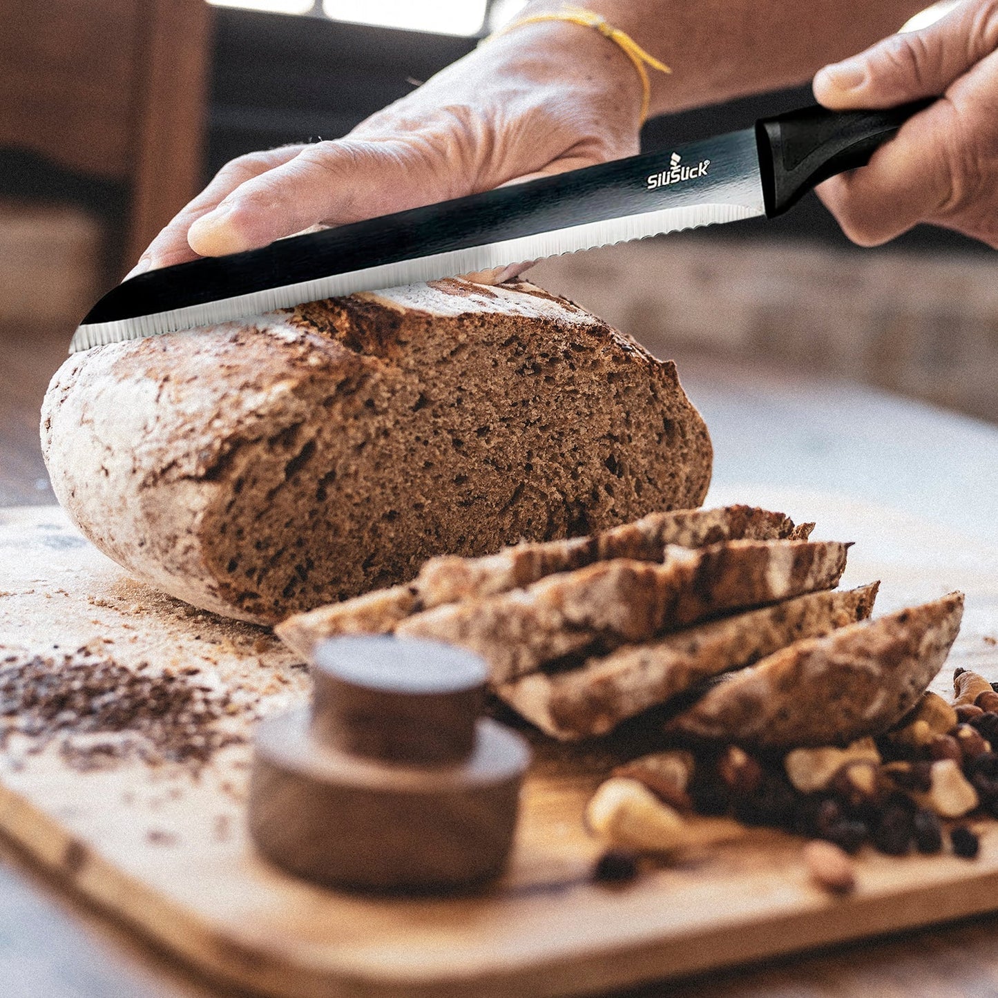 Kitchen Knife Set Kit | Black Handle, Black Blade & Red Magnetic Rack