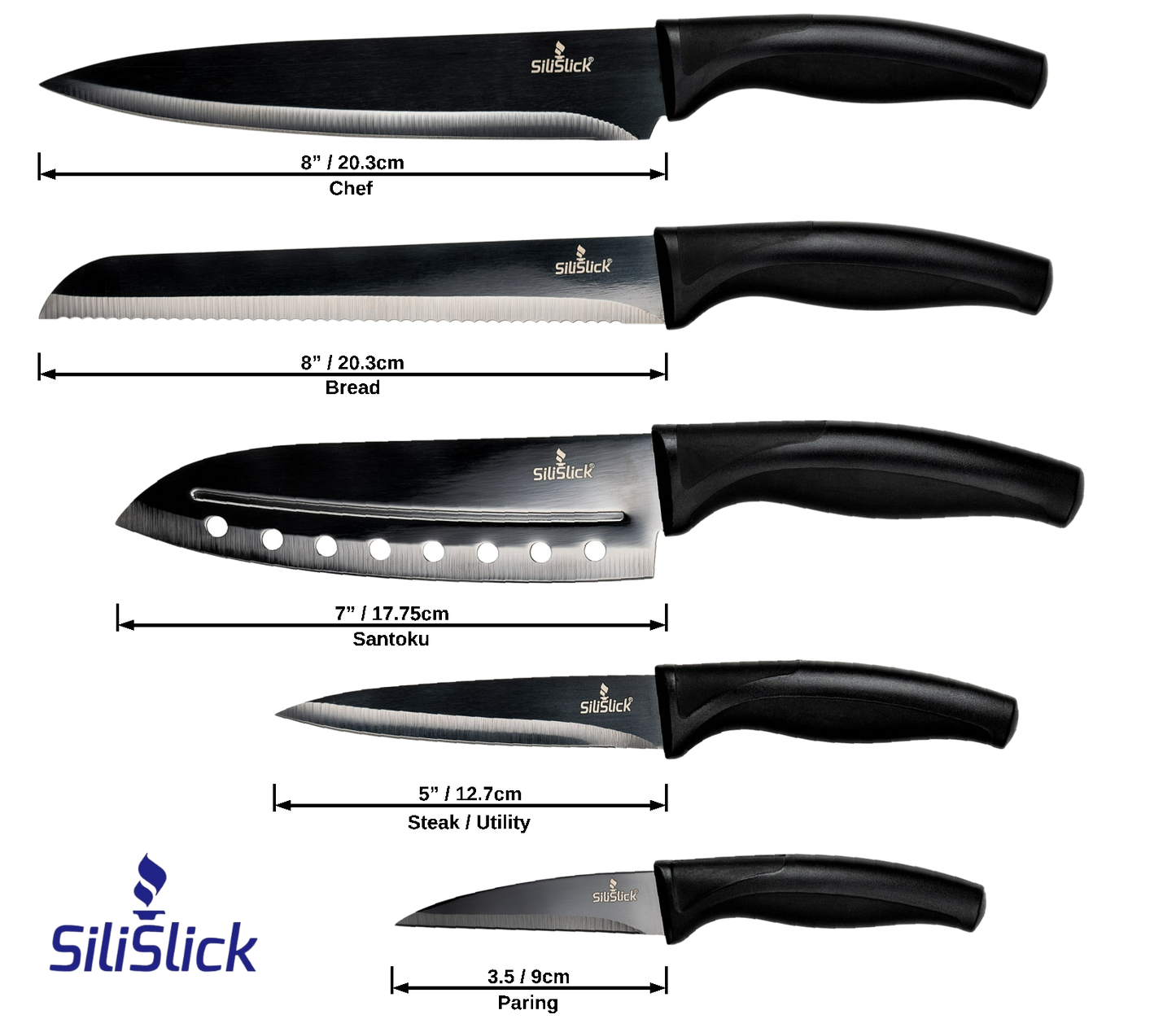 Kitchen Knife Set Kit | Black Handle, Black Blade & Red Magnetic Rack