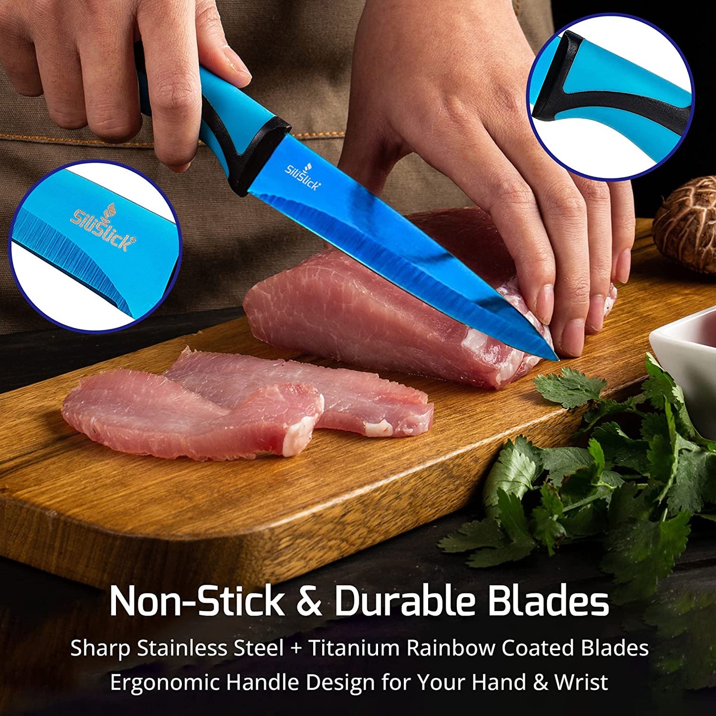 Steak Knife Set (4 Blue Handle, Blue Blade)