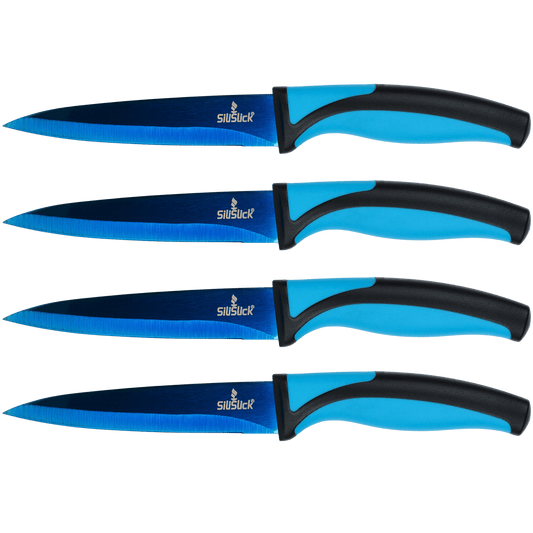 Steak Knife Set (4 Blue Handle, Blue Blade)